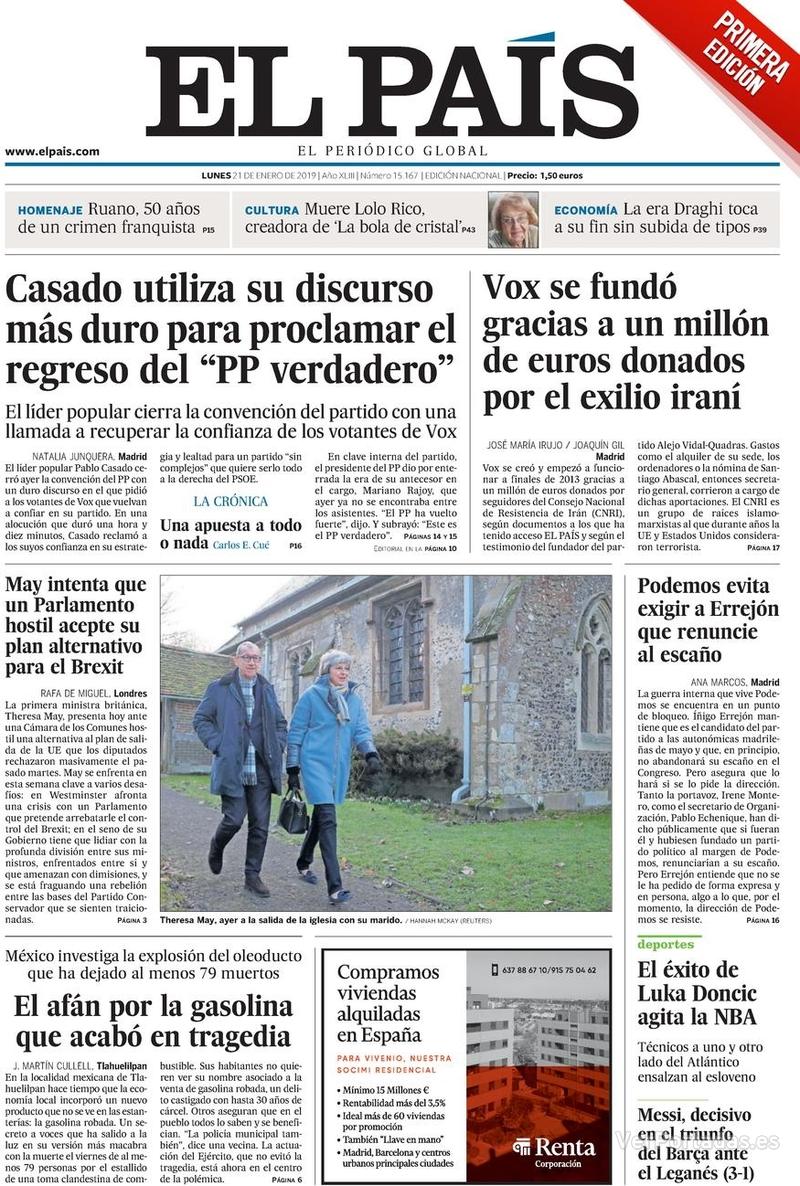 Portada El País 2019-01-22