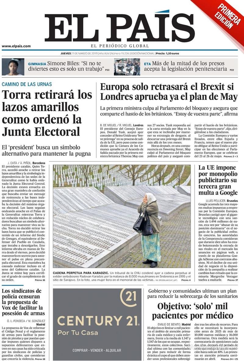 Portada El País 2019-03-22