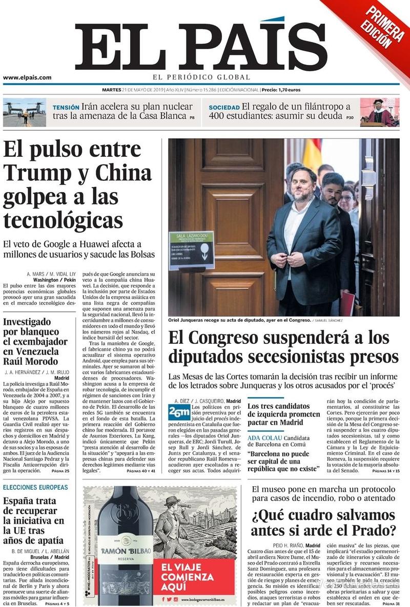 Portada El País 2019-05-22