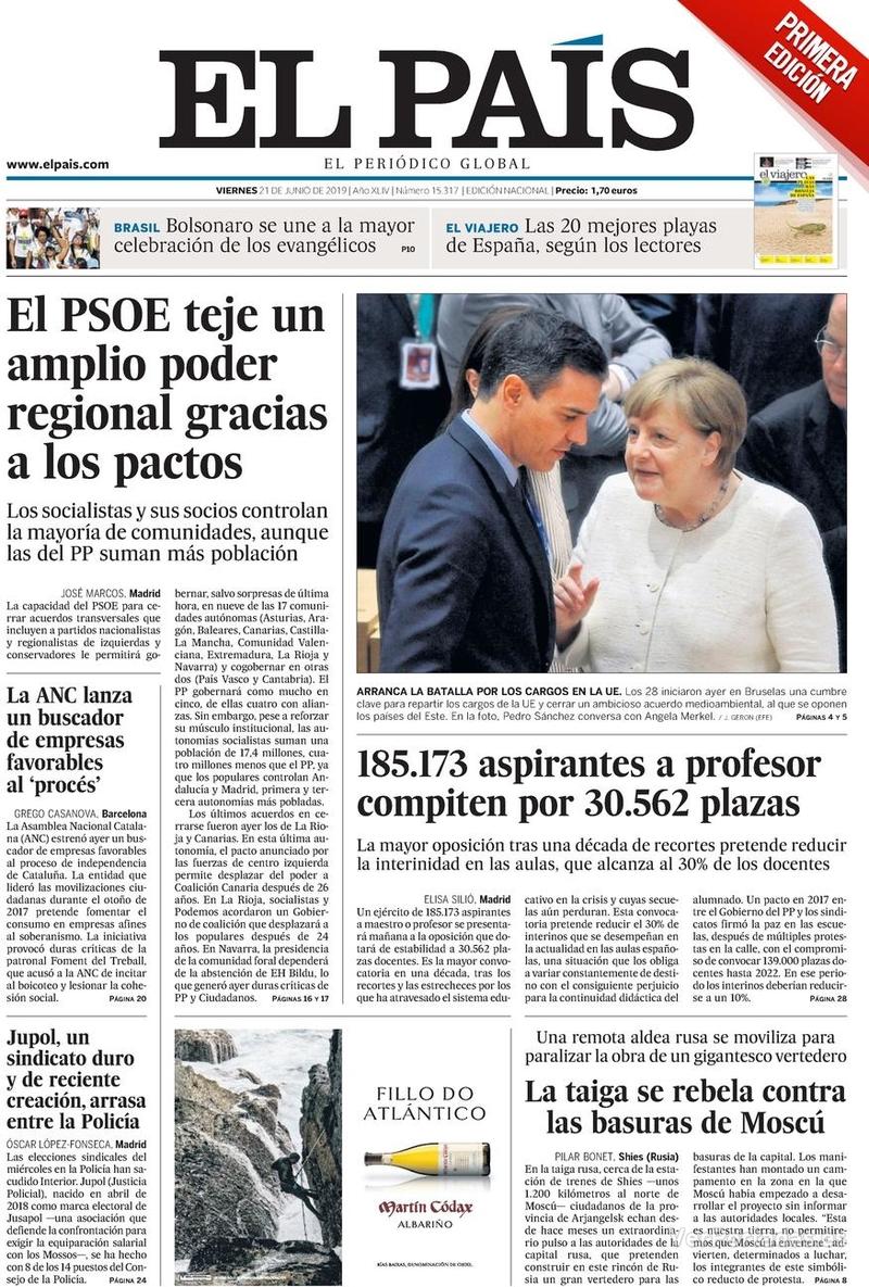 Portada El País 2019-06-22