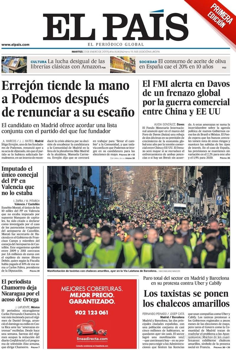 Portada El País 2019-01-23