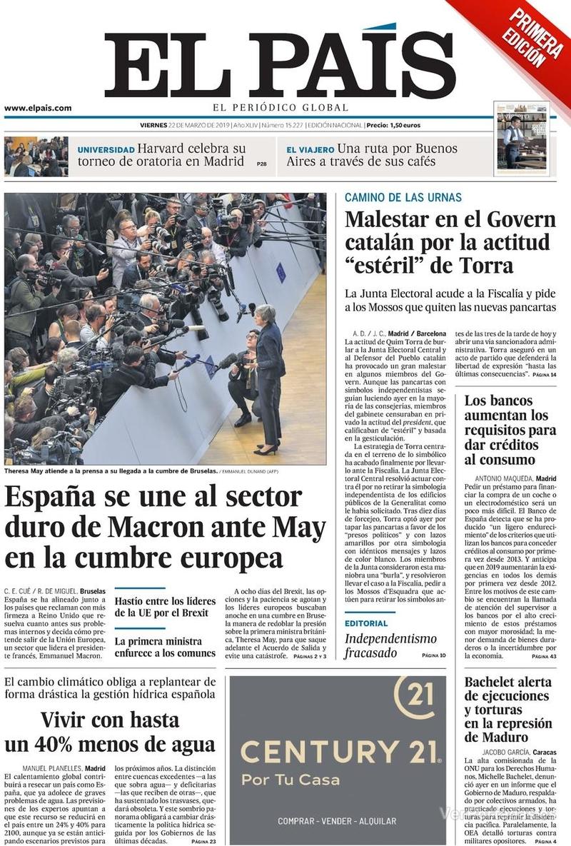 Portada El País 2019-03-23