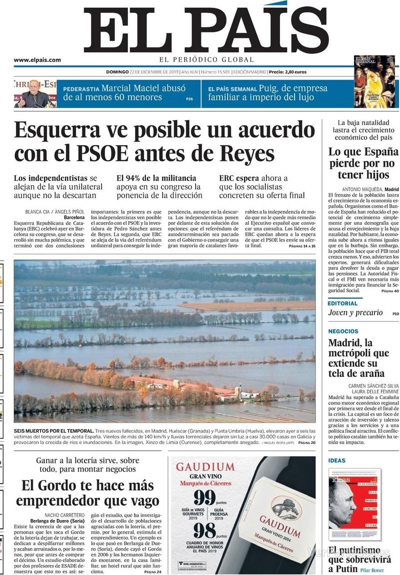 Portada El País 2019-12-23