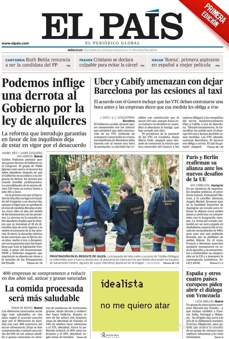 Portada El País 2019-01-24