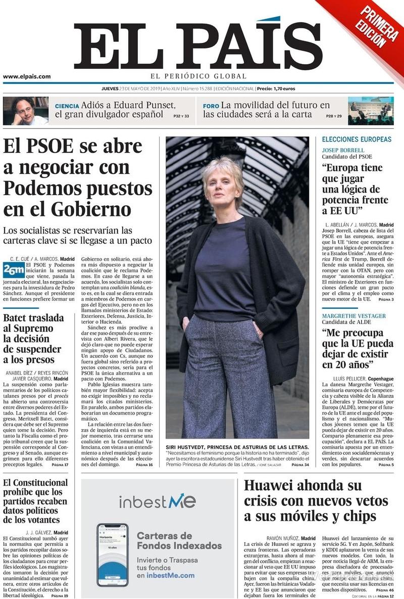 Portada El País 2019-05-24