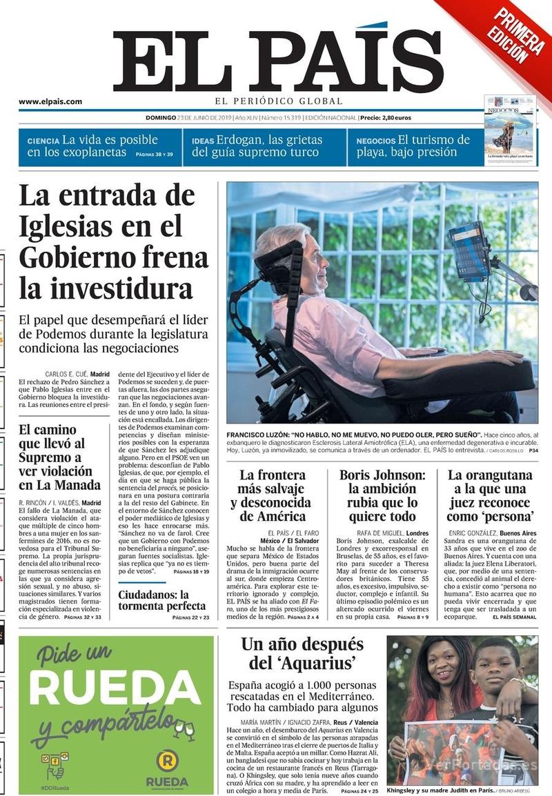 Portada El País 2019-06-24