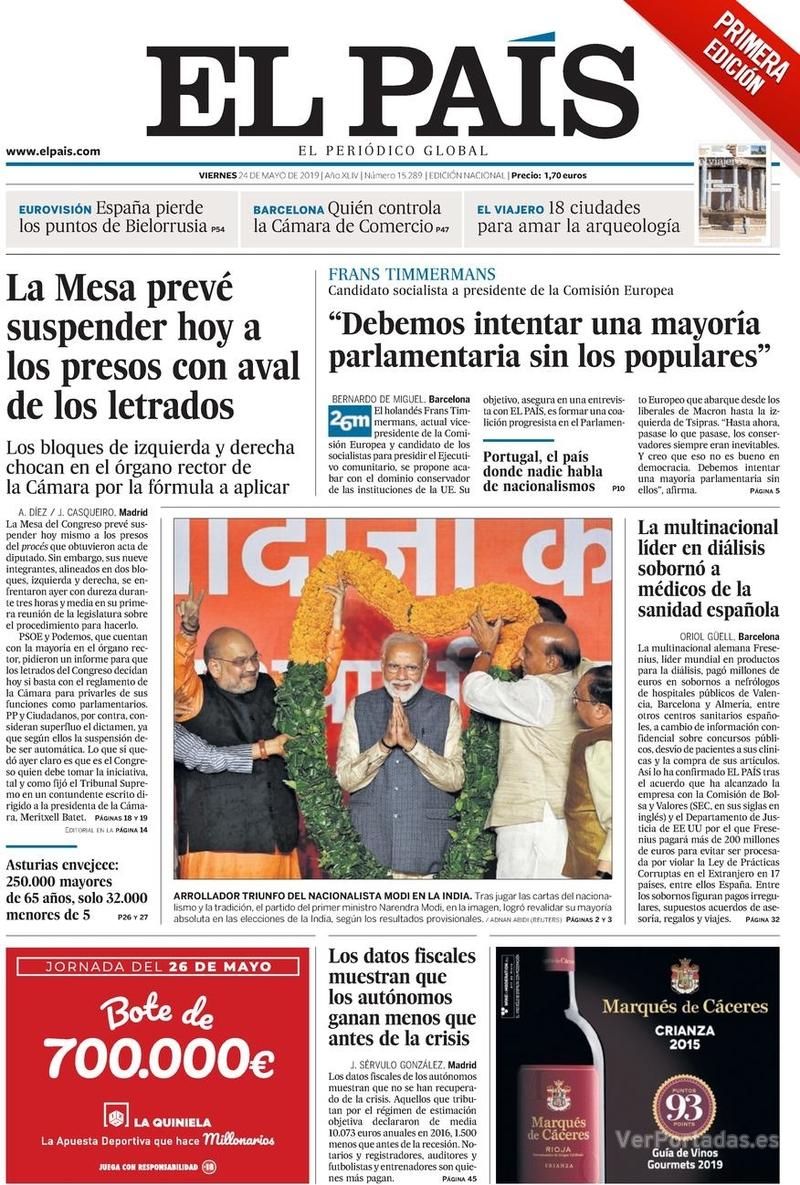 Portada El País 2019-05-25