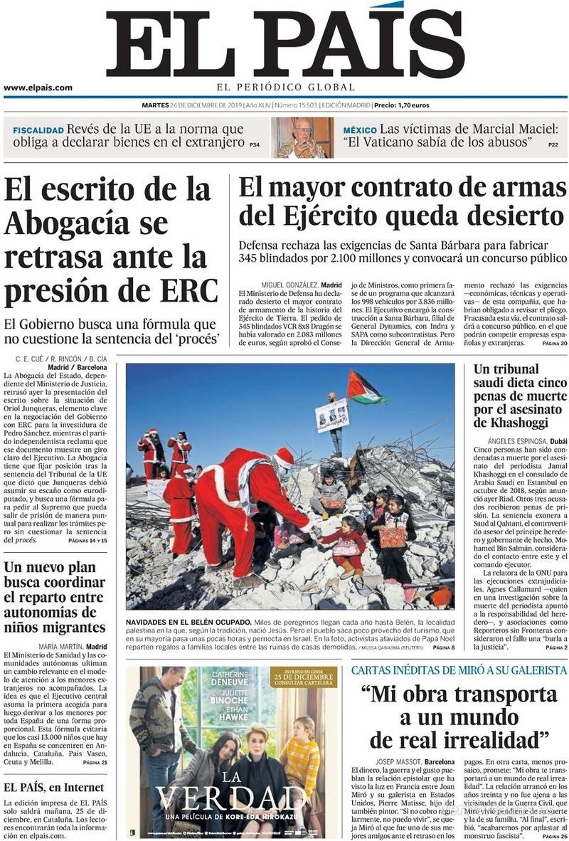 Portada El País 2019-12-25