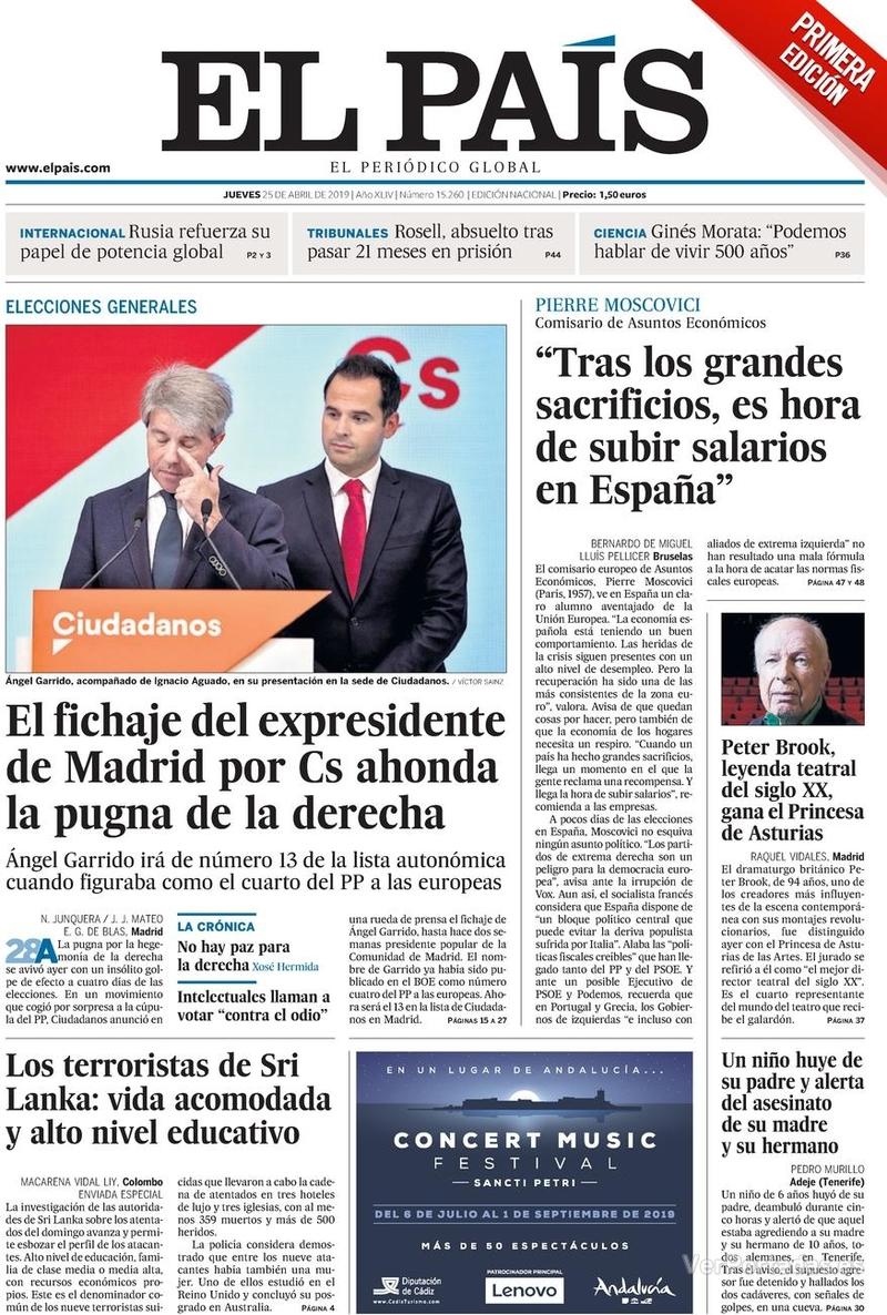 Portada El País 2019-04-26