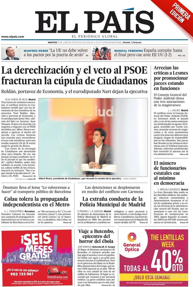 Portada El País 2019-06-26