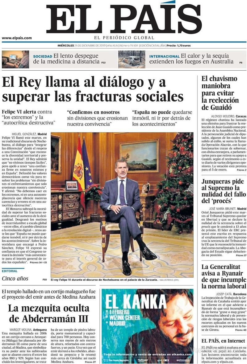 Portada El País 2019-12-26