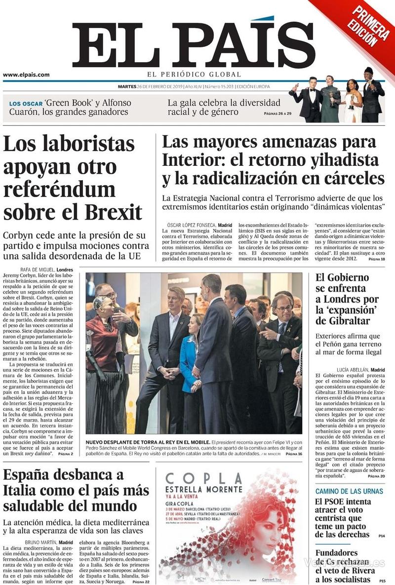 Portada El País 2019-02-27