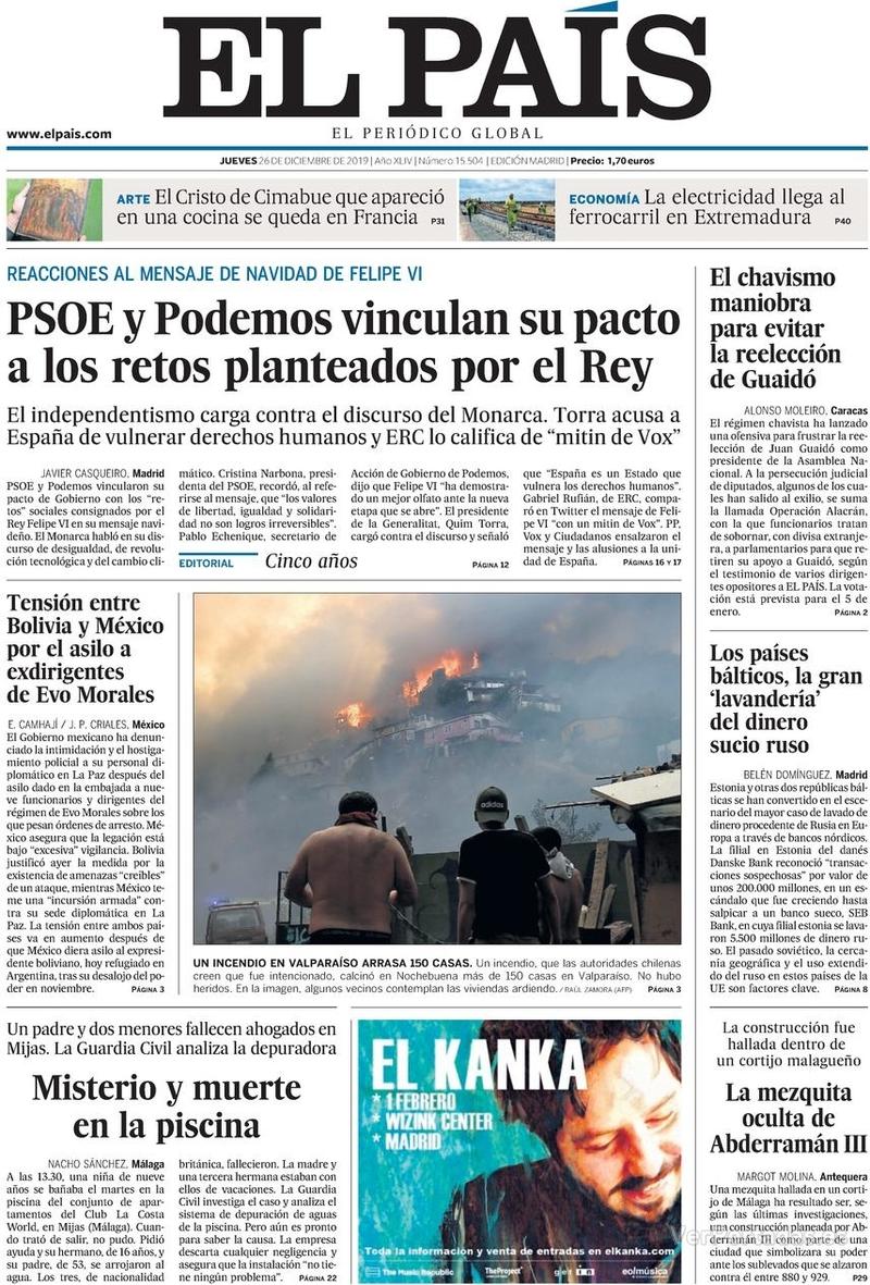 Portada El País 2019-12-27