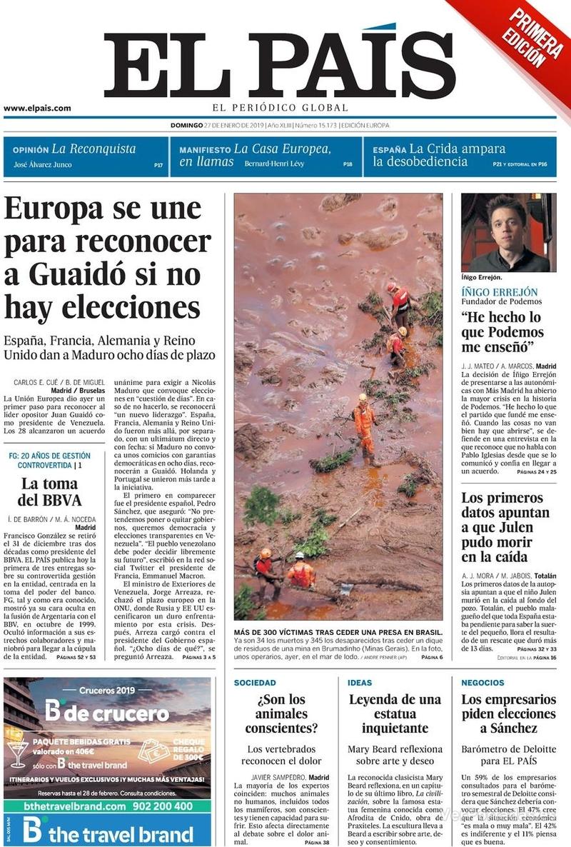 Portada El País 2019-01-28