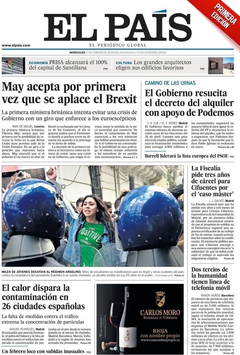 Portada El País 2019-02-28