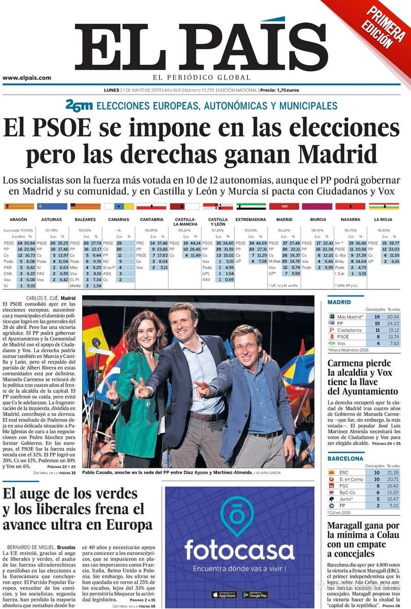 Portada El País 2019-05-28