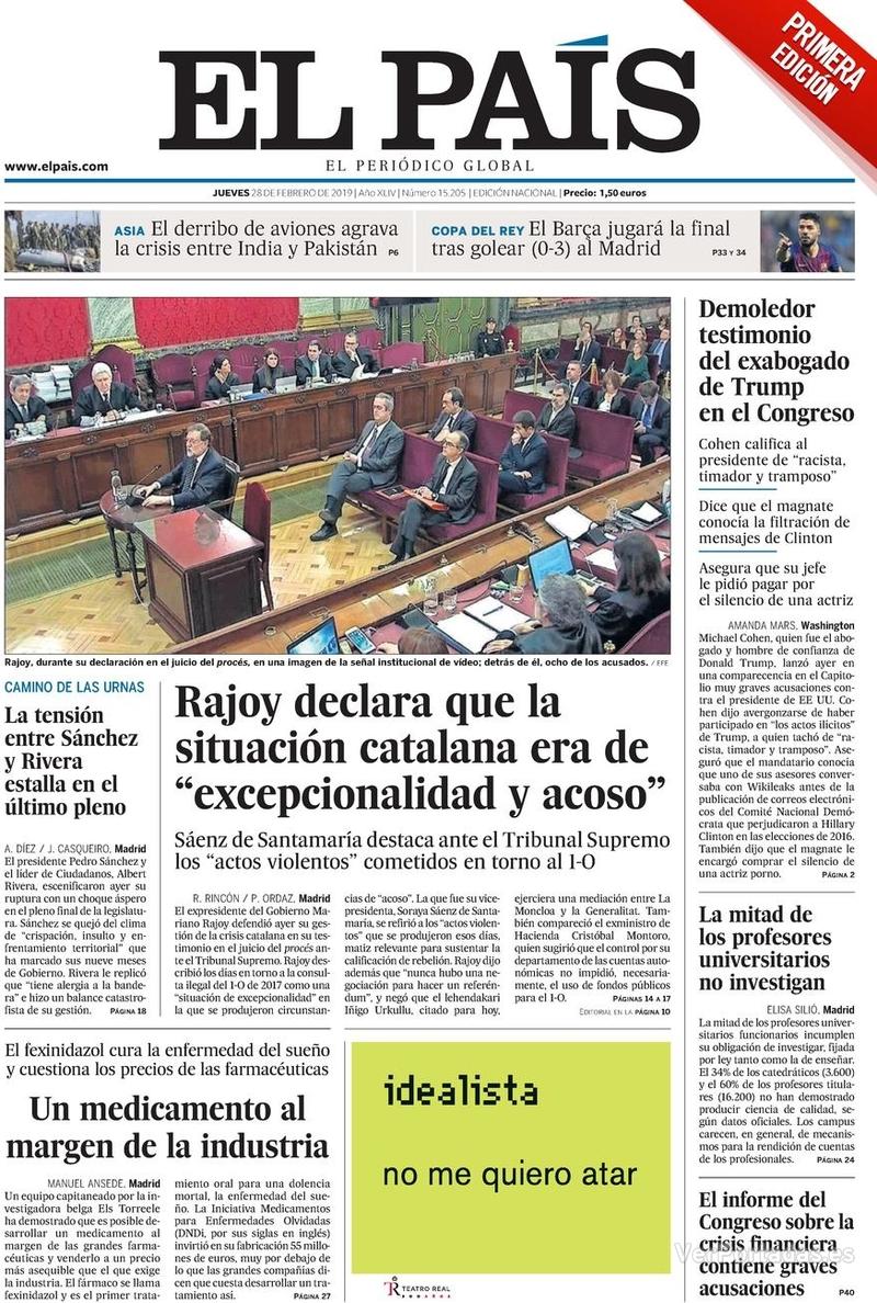 Portada El País 2019-03-01