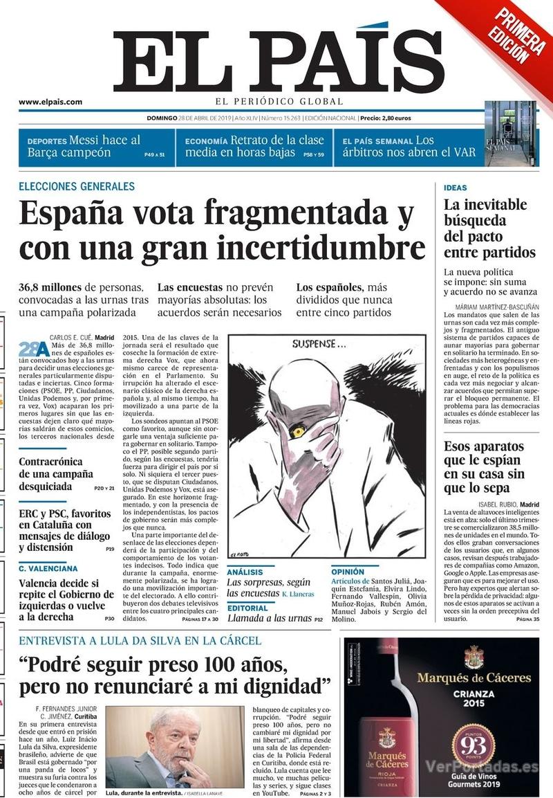 Portada El País 2019-04-29