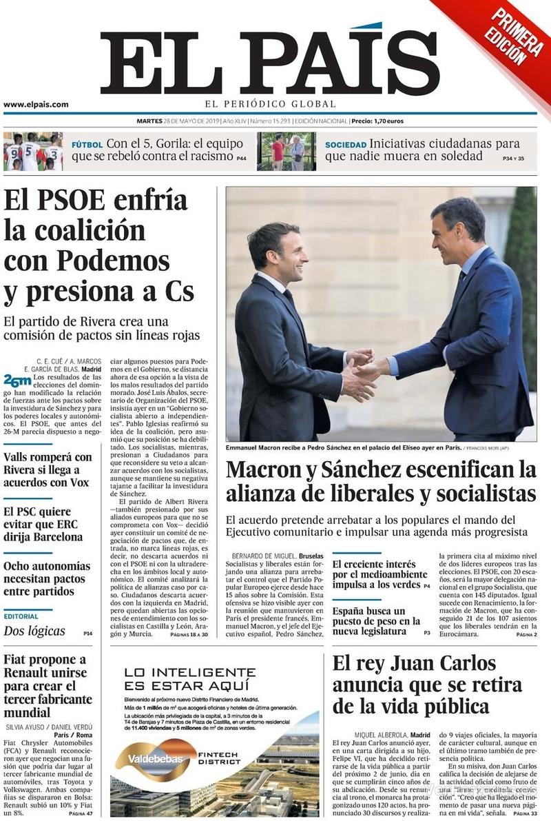 Portada El País 2019-05-29