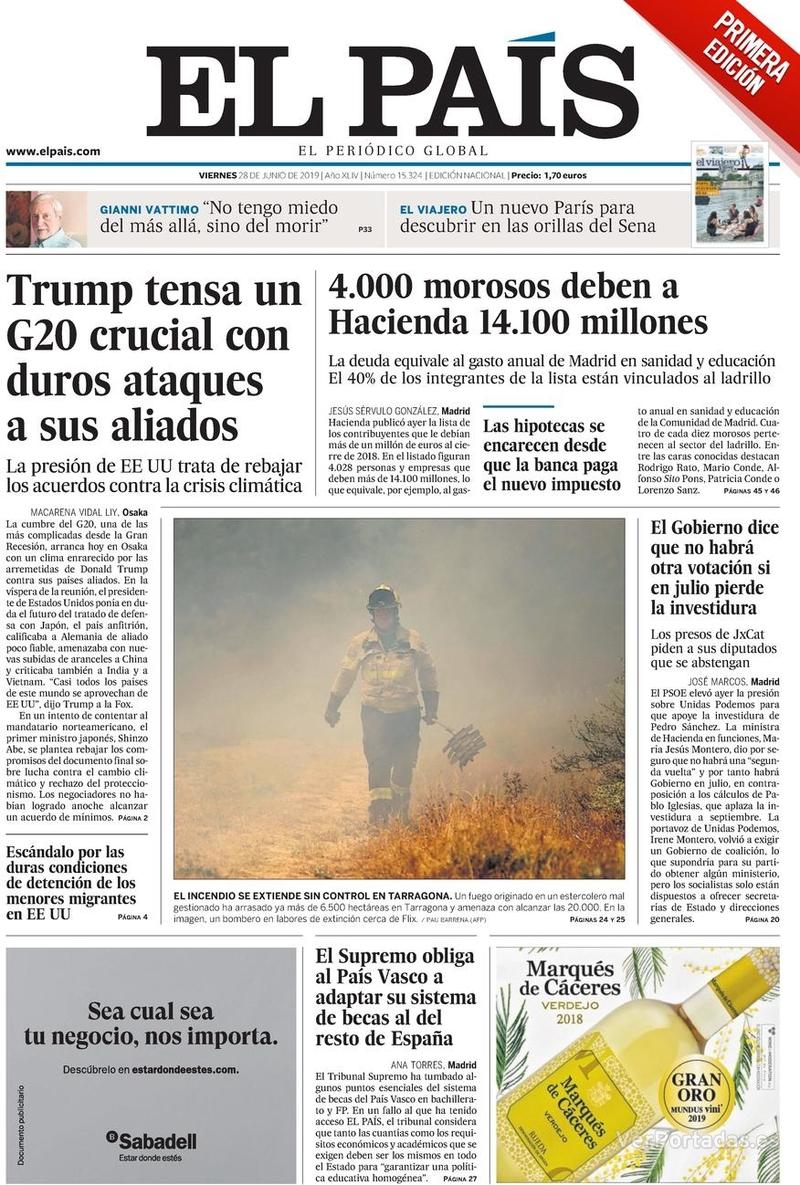 Portada El País 2019-06-29
