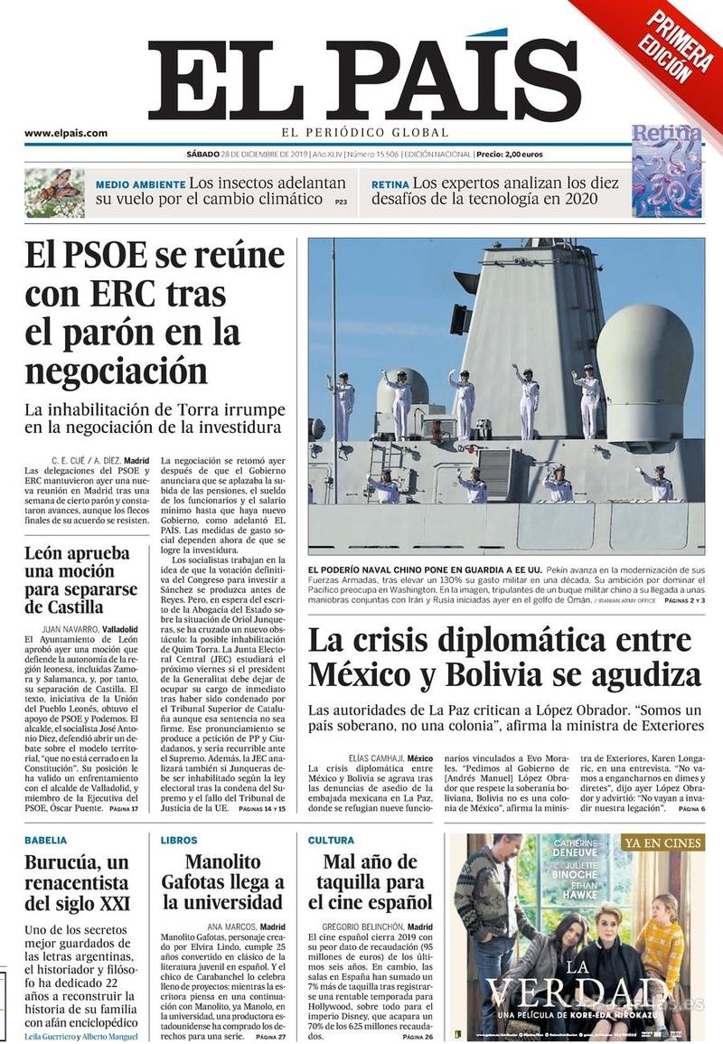 Portada El País 2019-12-29