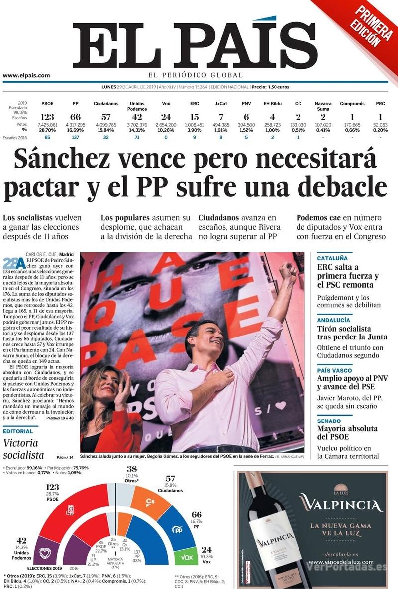 Portada El País 2019-04-30