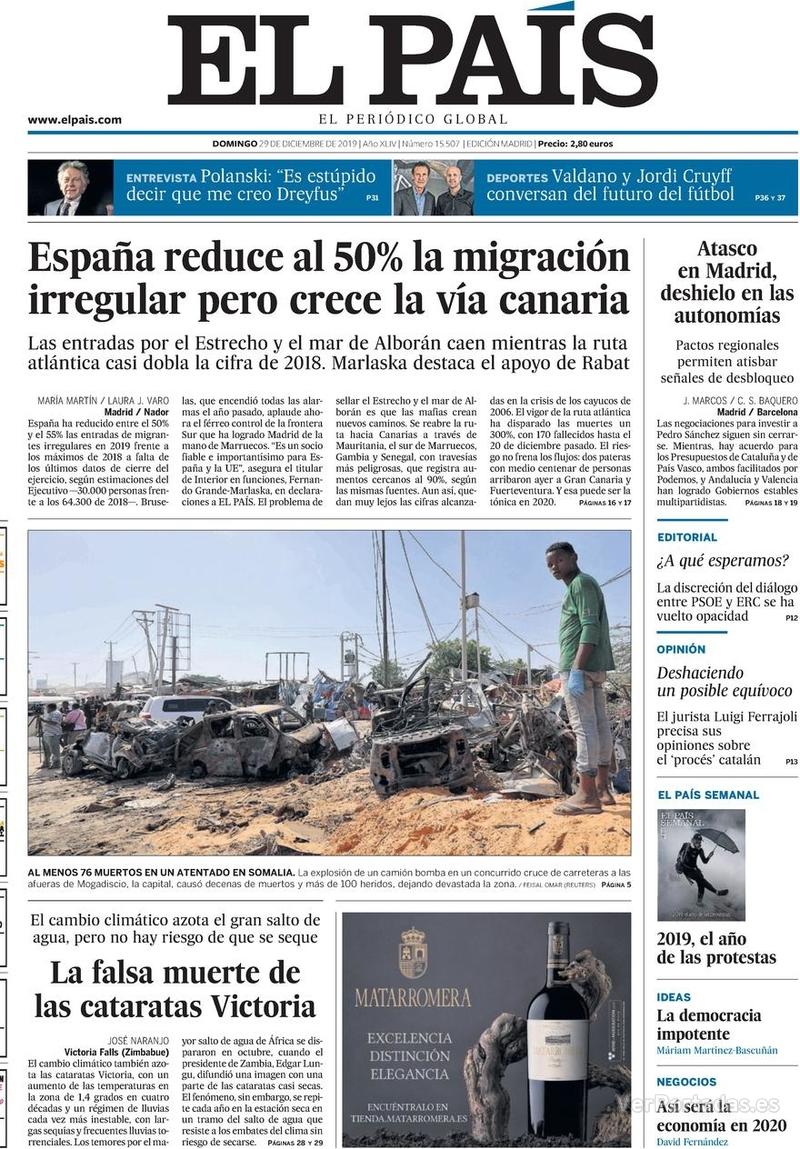 Portada El País 2019-12-30