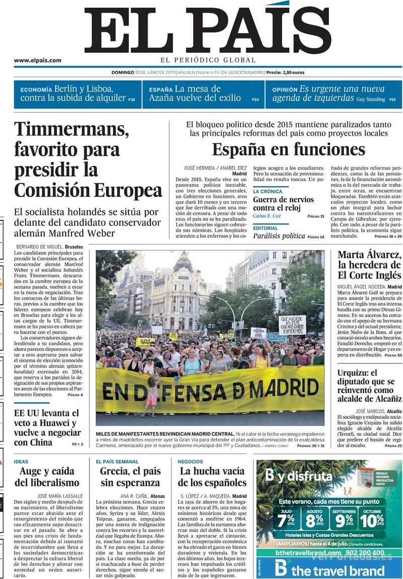 Portada El País 2019-07-01