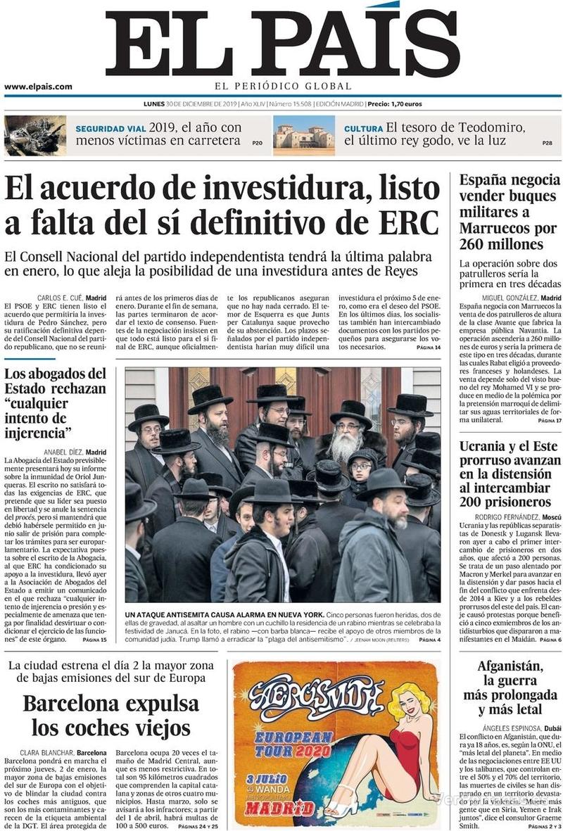 Portada El País 2019-12-31