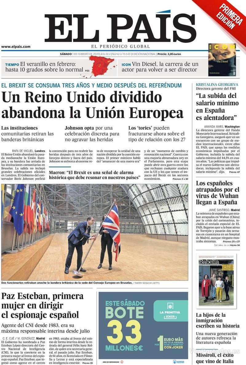 Portada El País 2020-02-02
