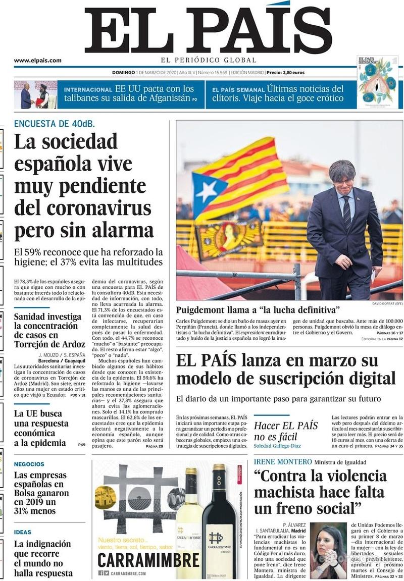 Portada El País 2020-03-02
