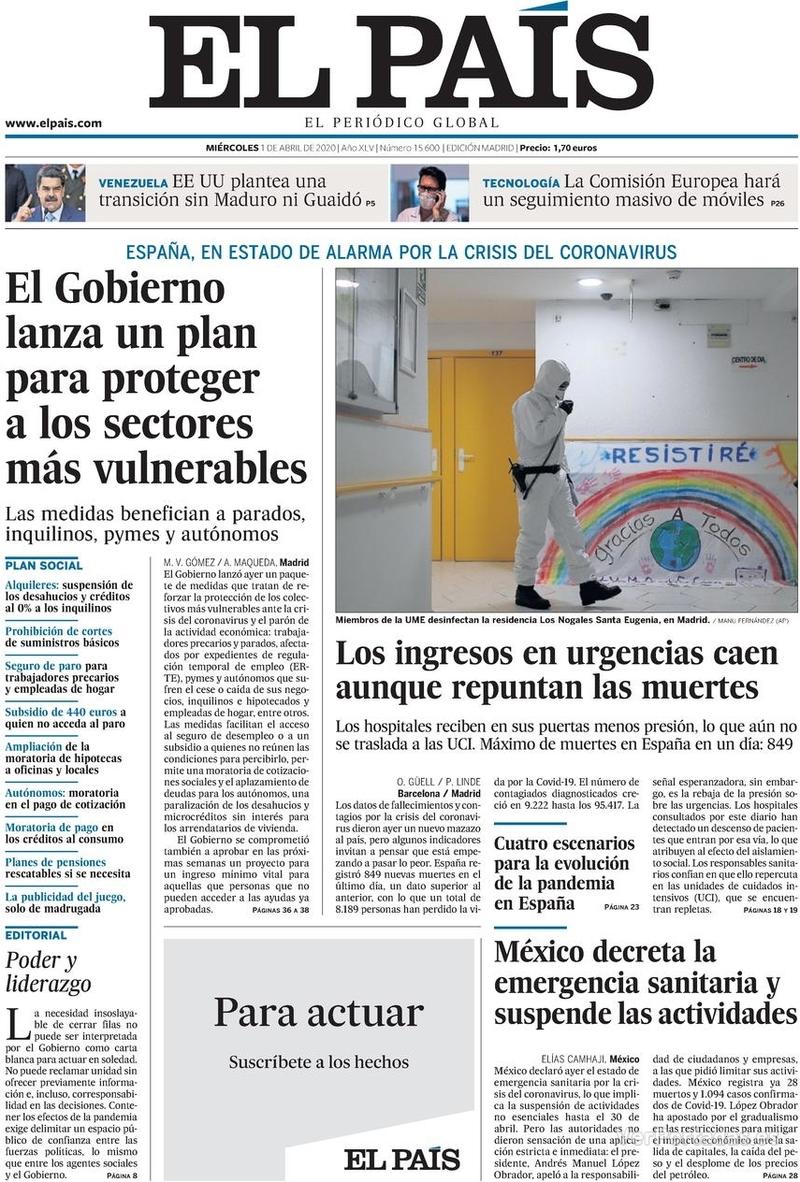 Portada El País 2020-04-02