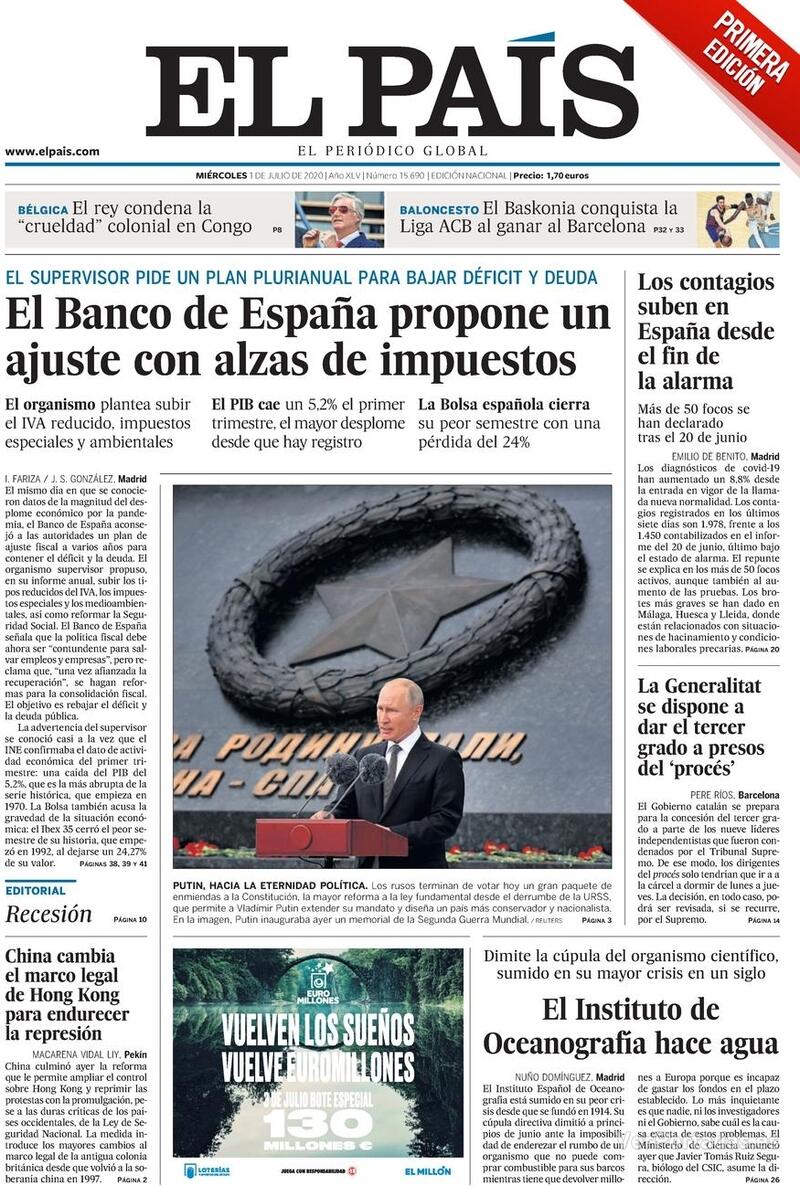 Portada El País 2020-07-02
