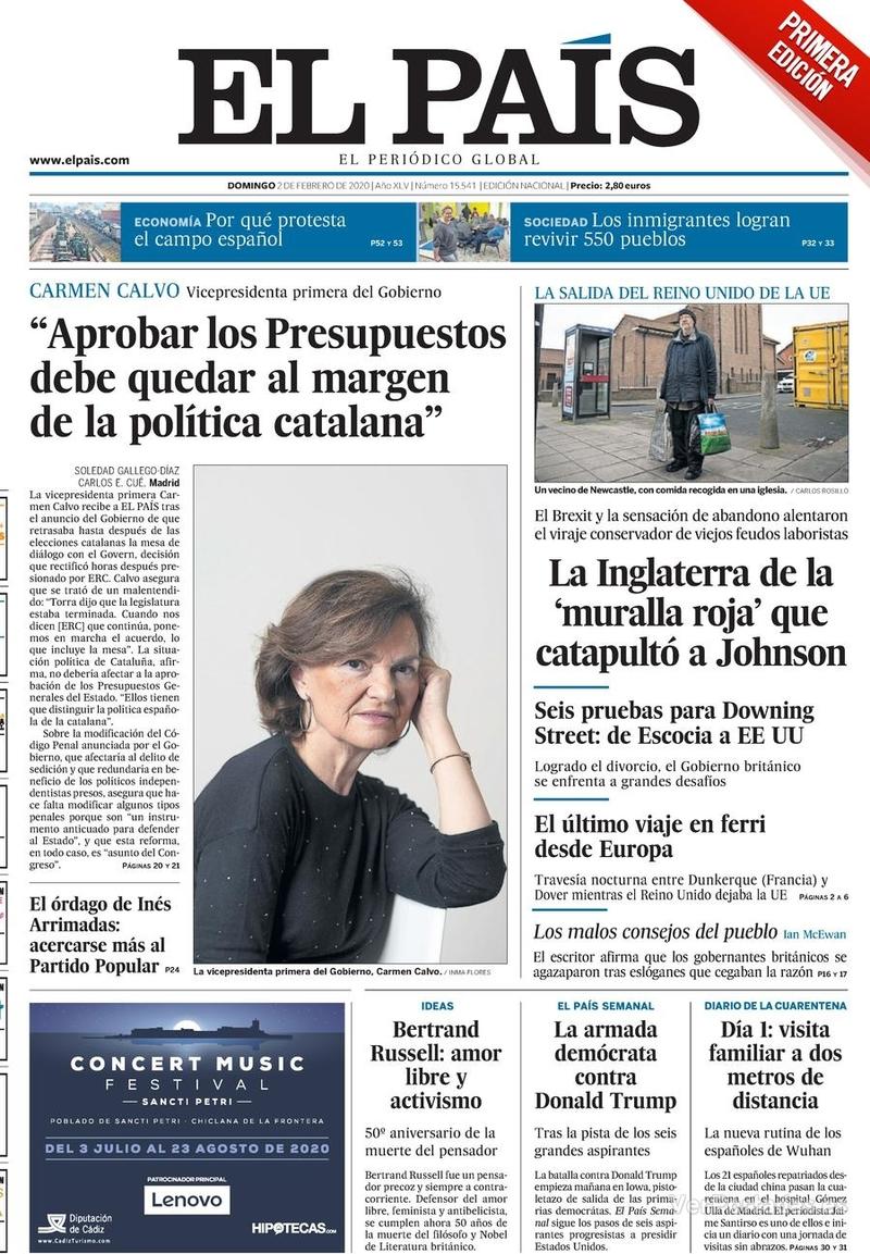 Portada El País 2020-02-03