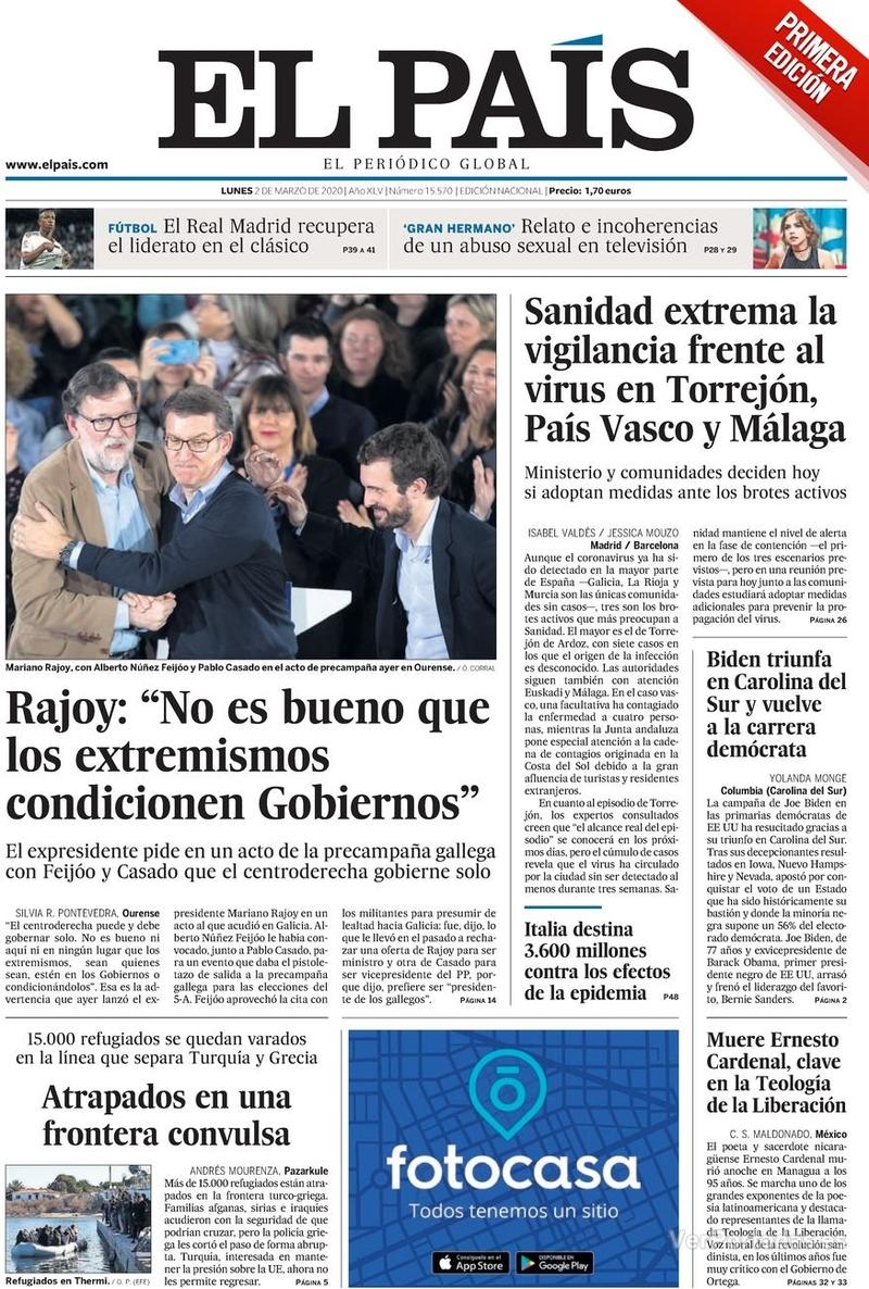 Portada El País 2020-03-03