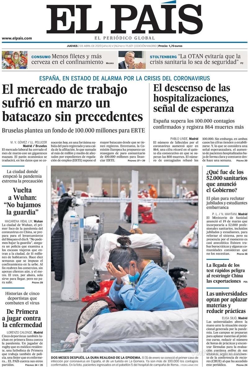Portada El País 2020-04-03