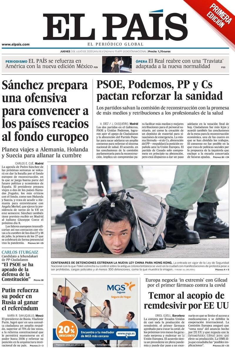 Portada El País 2020-07-03