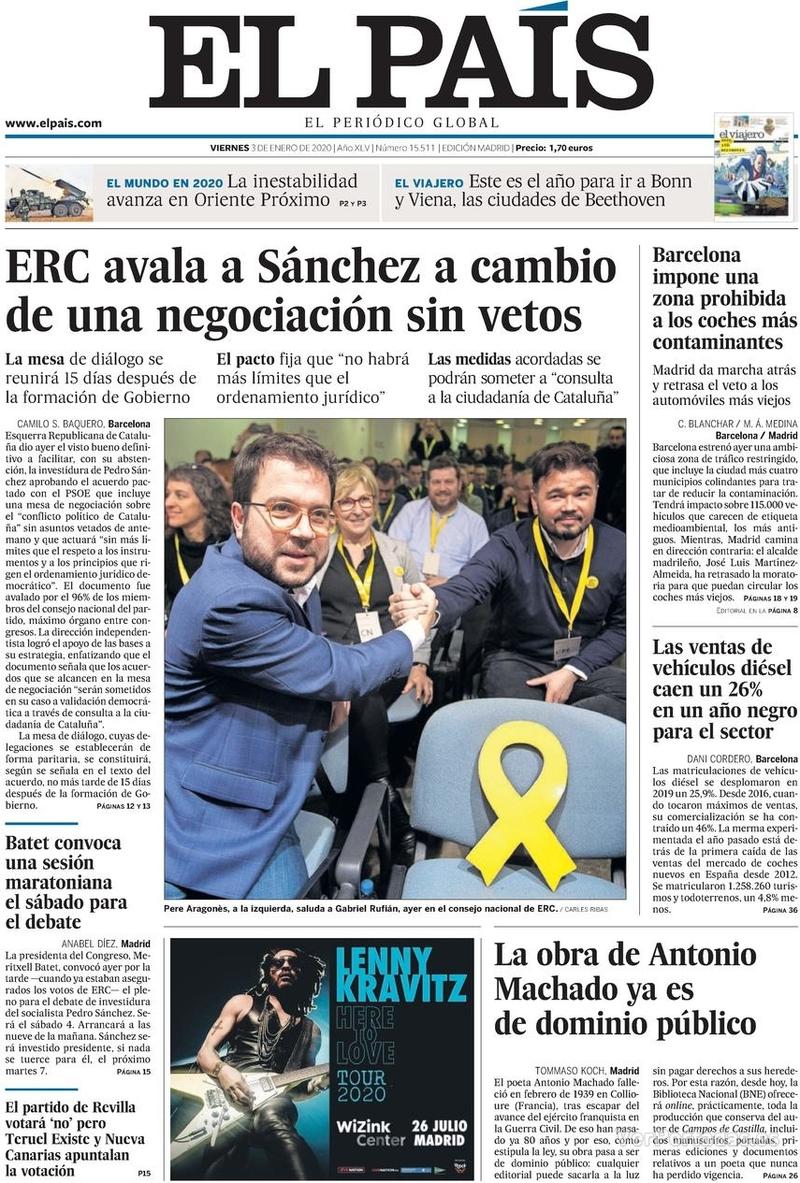 Portada El País 2020-01-04