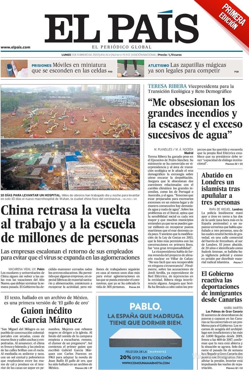 Portada El País 2020-02-04