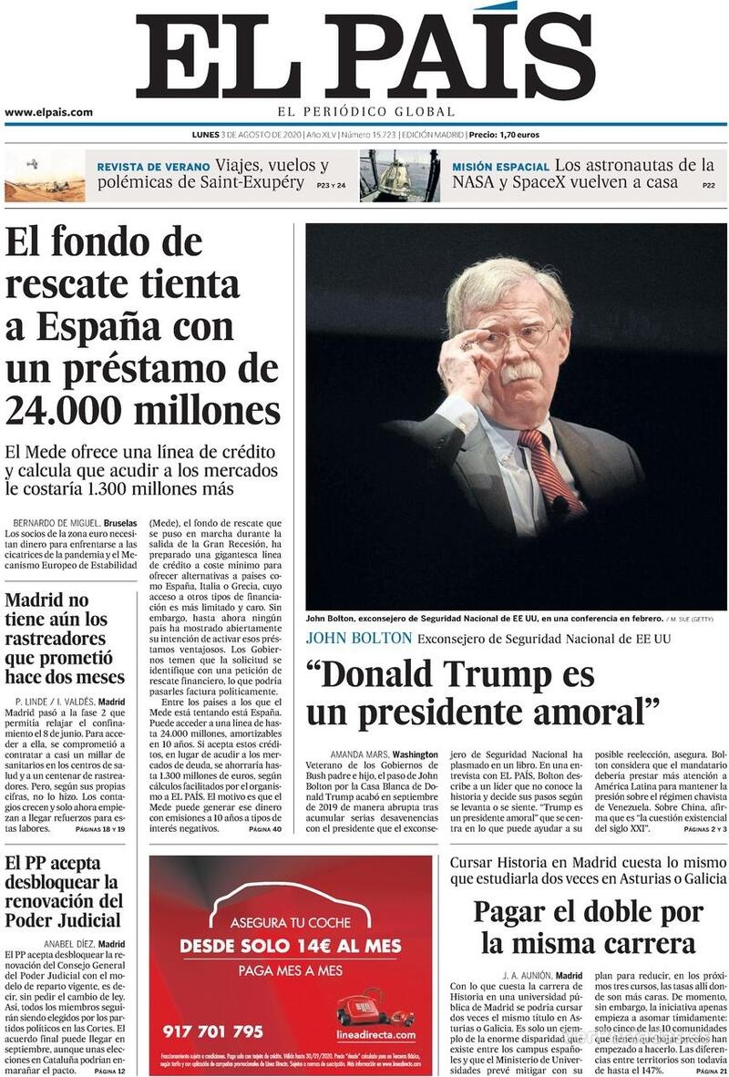 Portada El País 2020-08-04