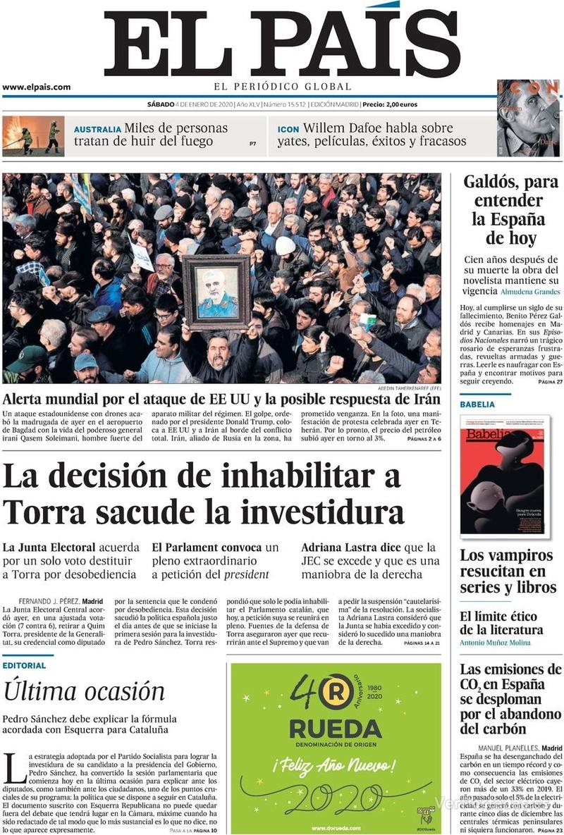 Portada El País 2020-01-05
