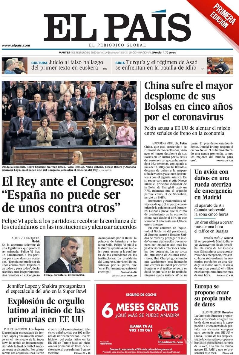 Portada El País 2020-02-05