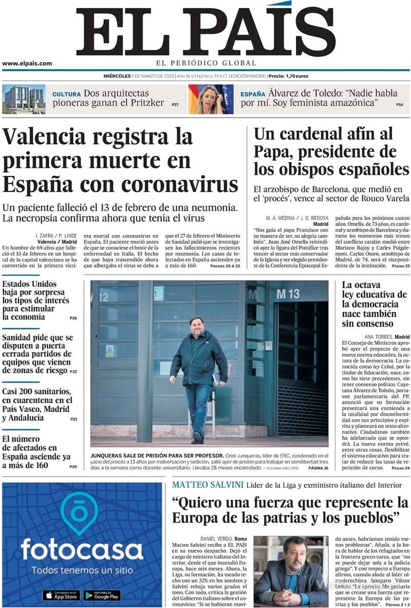 Portada El País 2020-03-05