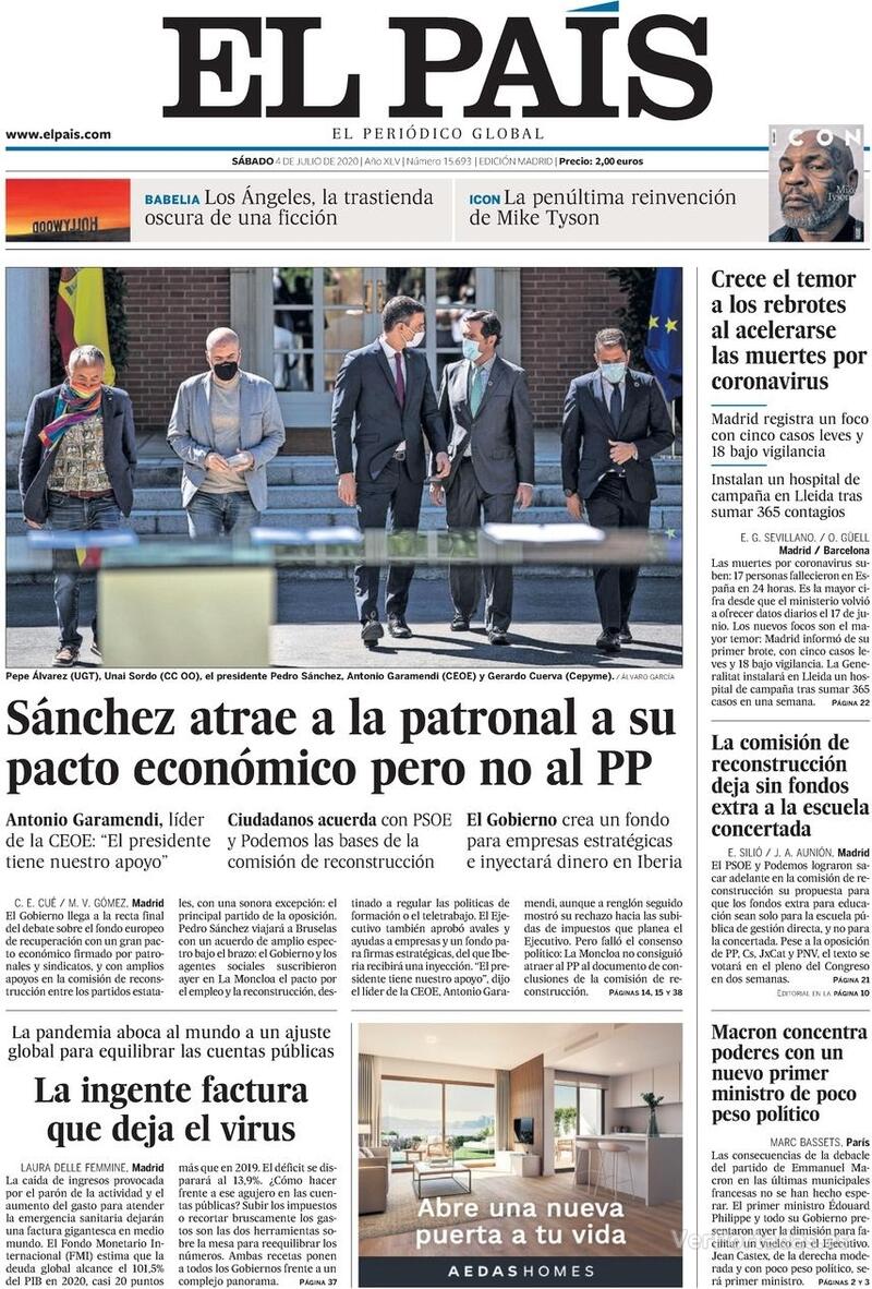 Portada El País 2020-07-05