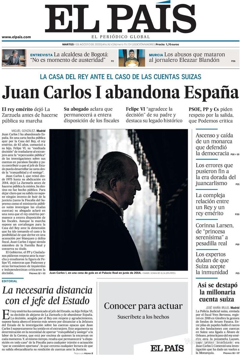 Portada El País 2020-08-05
