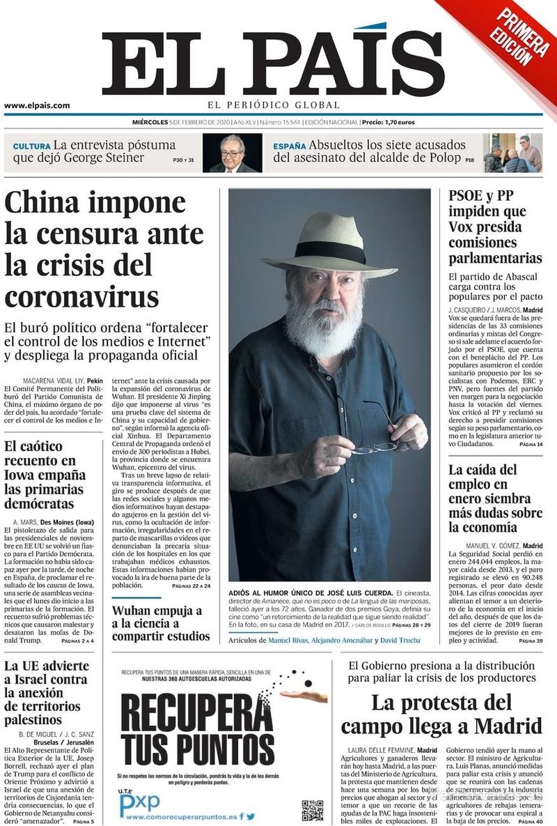 Portada El País 2020-02-06