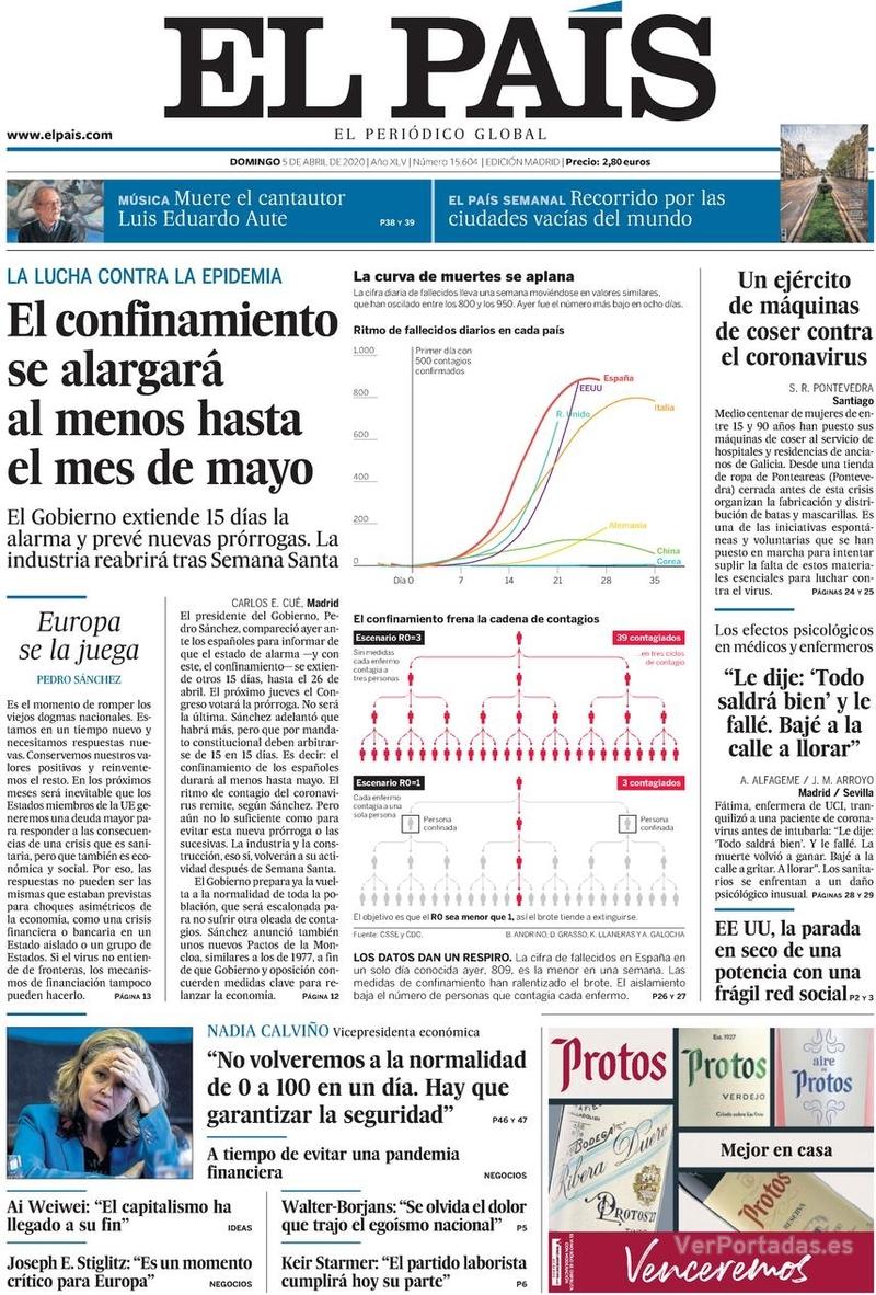Portada El País 2020-04-06