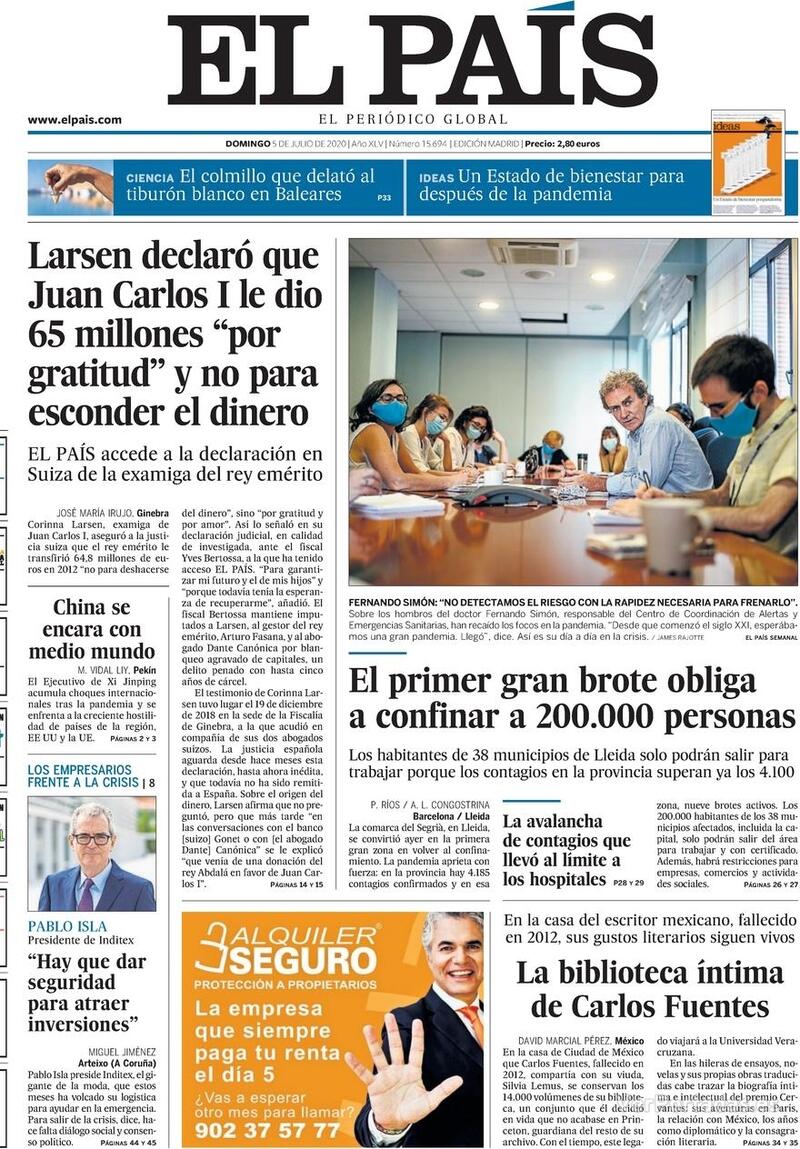 Portada El País 2020-07-06