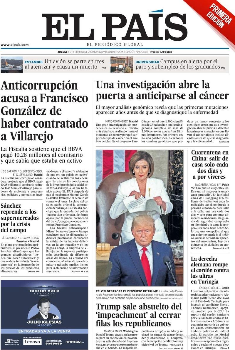 Portada El País 2020-02-08