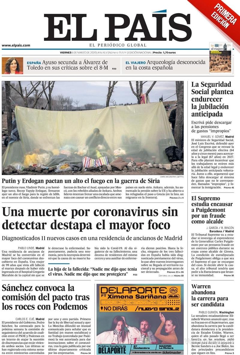 Portada El País 2020-03-07